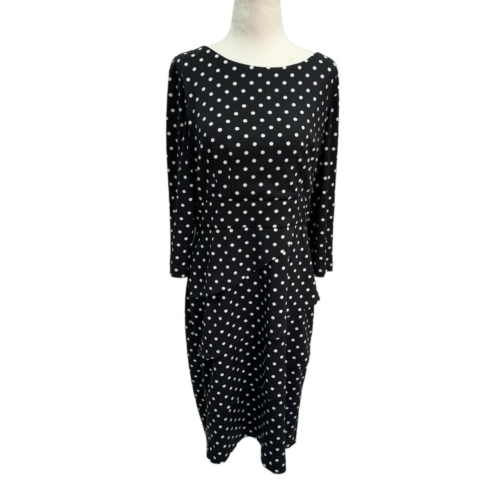 Joseph Ribkoff Sheath Dress Black White Polka Dot Size 12